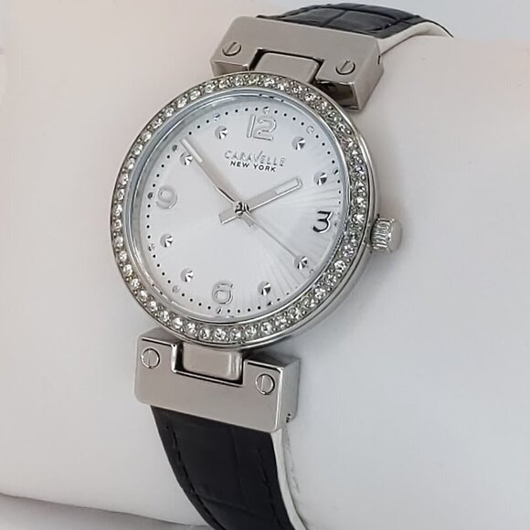 Caravelle Ladies Dress Watch By Bulova Crystal Bezel Reversible Strap 32mm - Picture 6 of 15